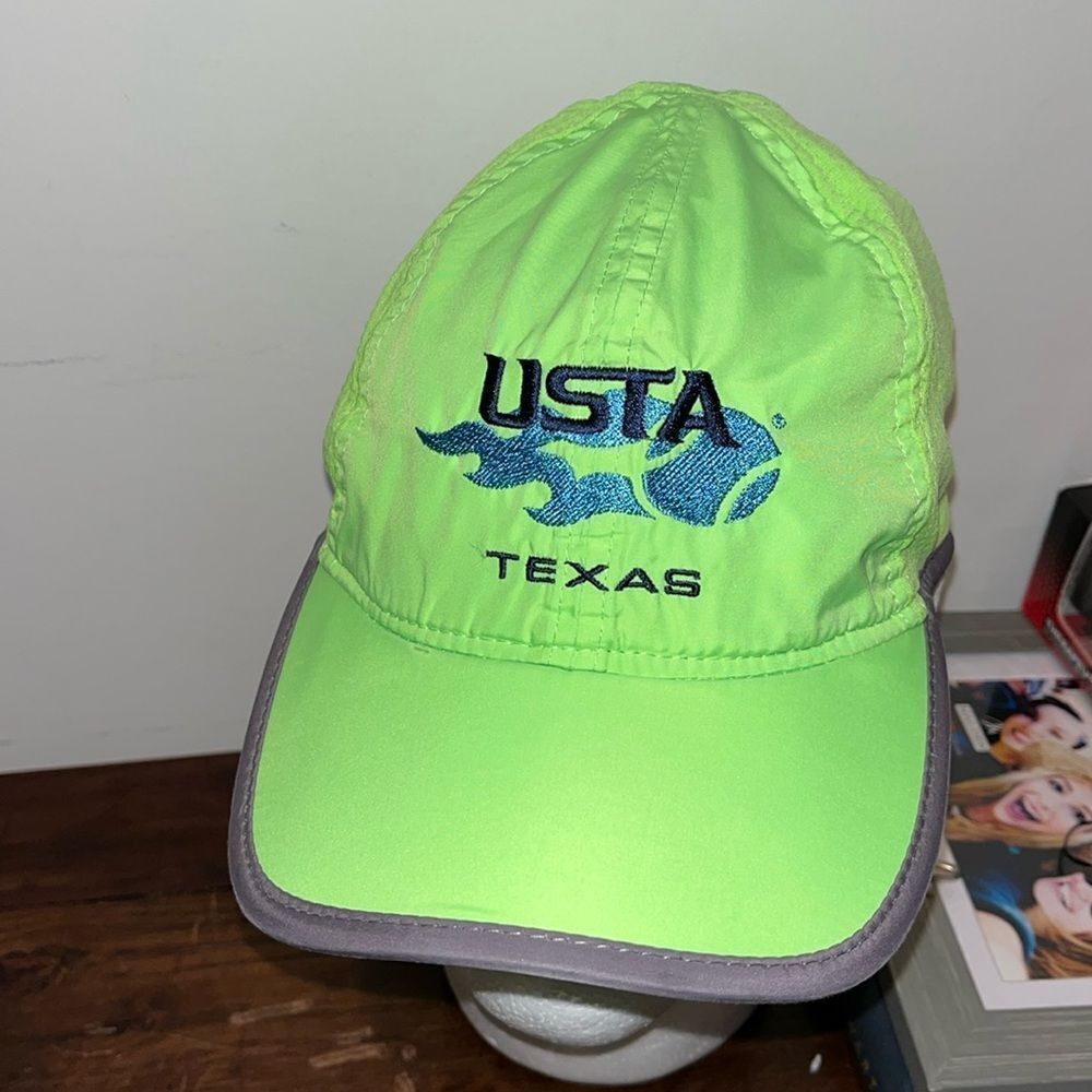 USTA United States Tennis Association Strap NEON GREEN POLY 6 Panel Hat Cap OSFA
